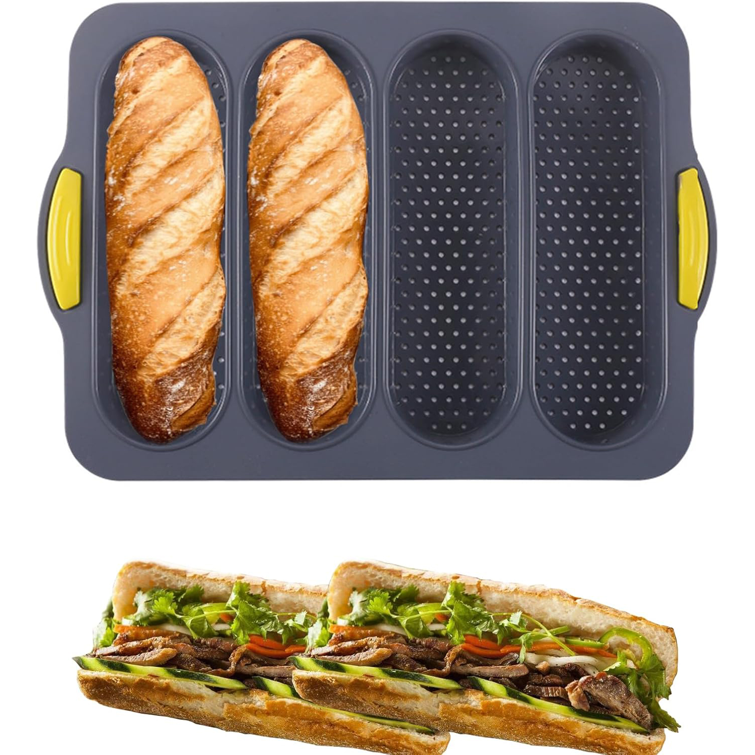 Kitchen Appliances Oven - 4-cavity Silicone Bread Loaf Pan Hamburger